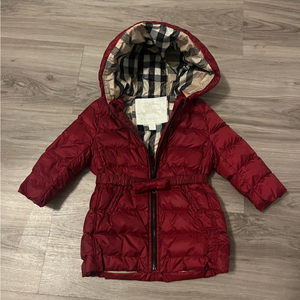 Burberry Red Quilted Puffer Coat with Signature Check Lining - Kids